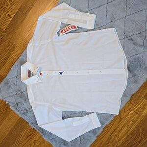 Wanted by Beads Beautiful White Rhinestone Blouse, Women's Medium, NWT